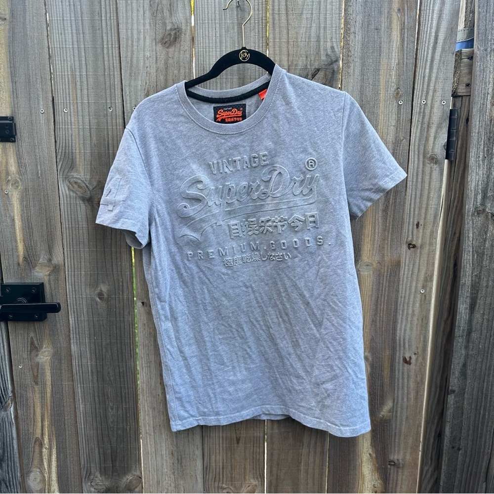 SUPER DRY Gray Tonal Premium Black Label Skatewear T-Shirt Raised Graphic Size M